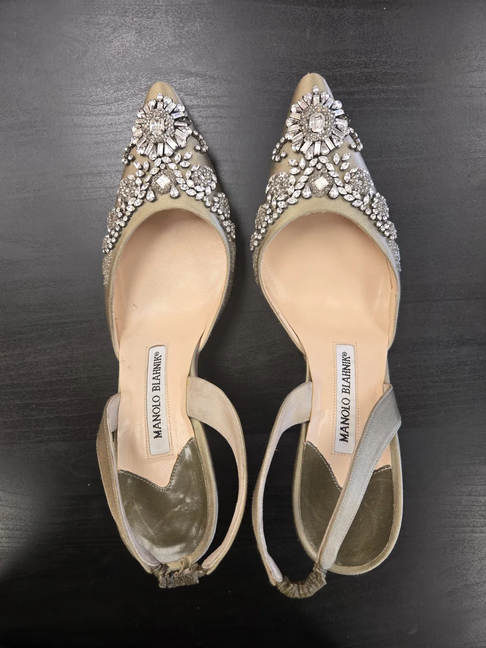 Authentic Manolo Blahnik Crystal Embellished Slingback Heels EU 37.5